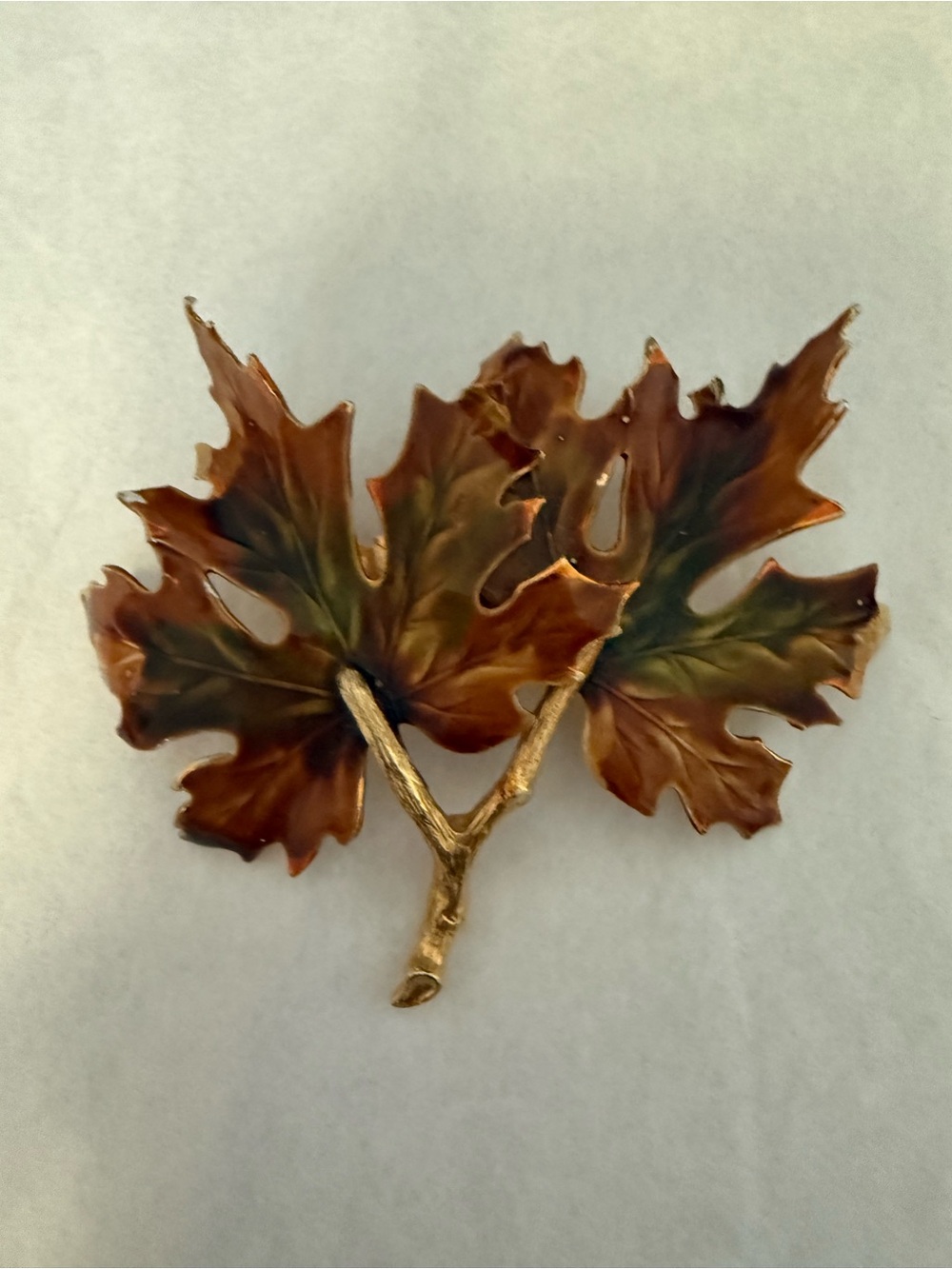 Gold Branch Brown Enamel Leaf Brooch - Women Accessories